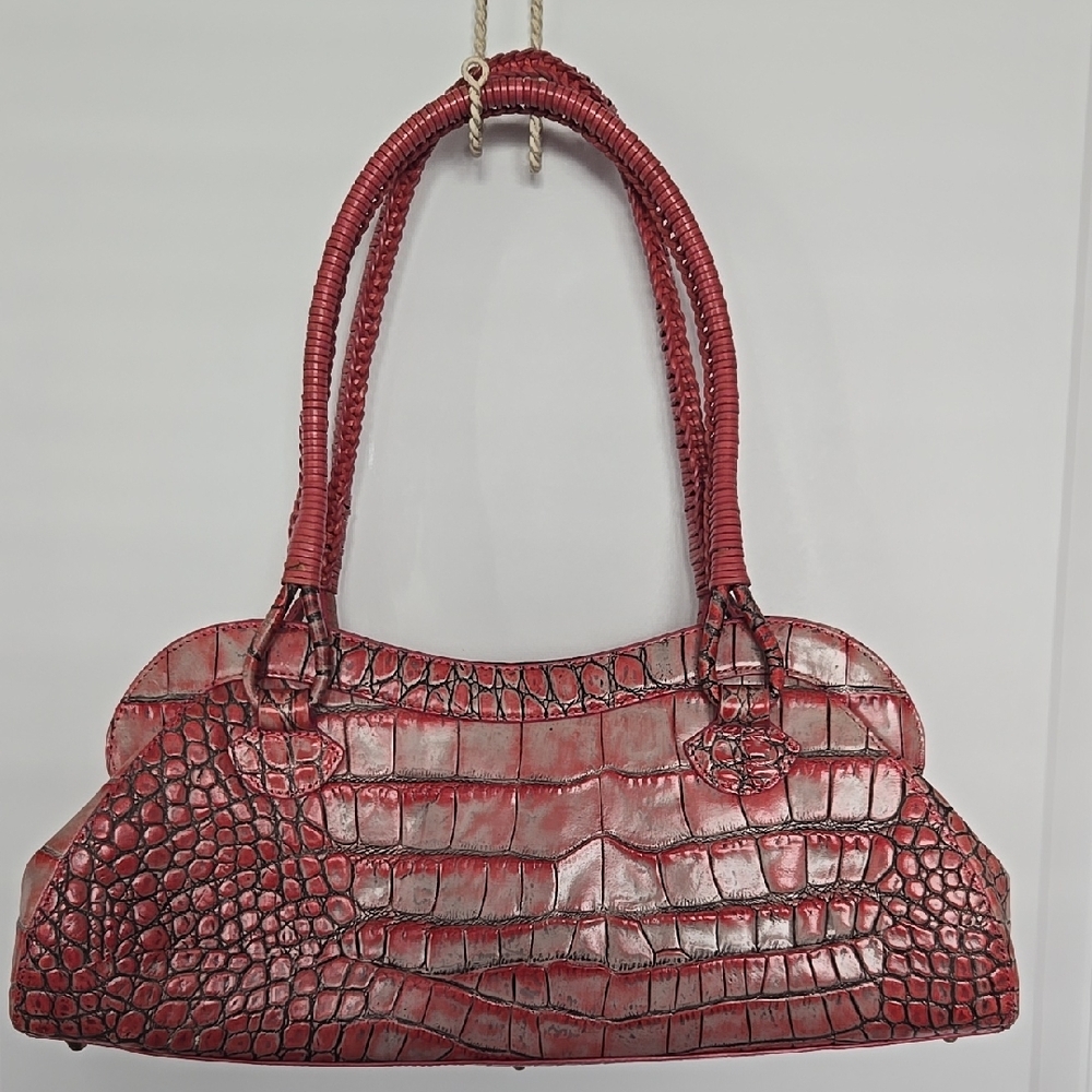 Preston & York Leather Red/Pink Shoulder Bag with Crocodile Embossing